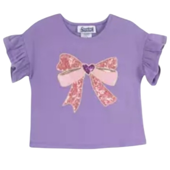 Counting Daises Other - Counting Daisies Bow Graphic Top Purple Ruffle Sleeve NWT Size 4